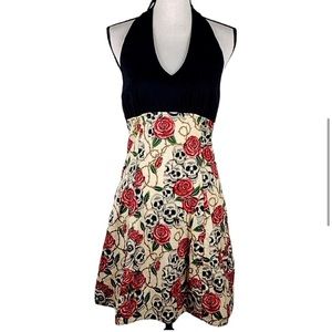 Gothic Skull Rose Halter Dress